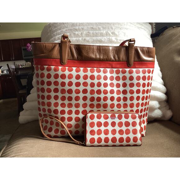 Vintage Coach Painted Dot Tote & Matching Wallet Unique - Picture 1 of 12